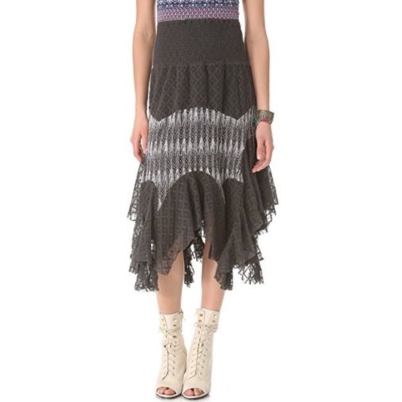 Free People Dresses & Skirts - Free People Gray Long Layered Lace Midi Skirt Boho